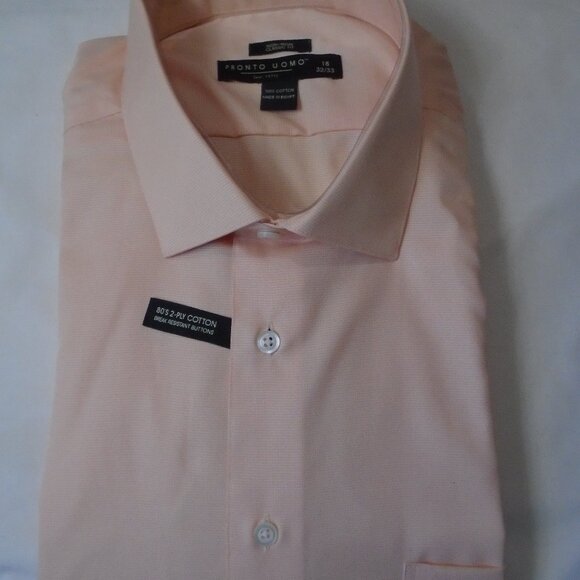 Men's PRONTO UOMO Peach Button Down Pocket Dress Shirt 18 32/33 NWT - Picture 1 of 4
